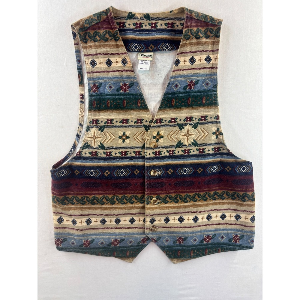 Vintage Vivaldi Jeanswear Southwestern Tapestry Vest Womens Medium Cotton USA